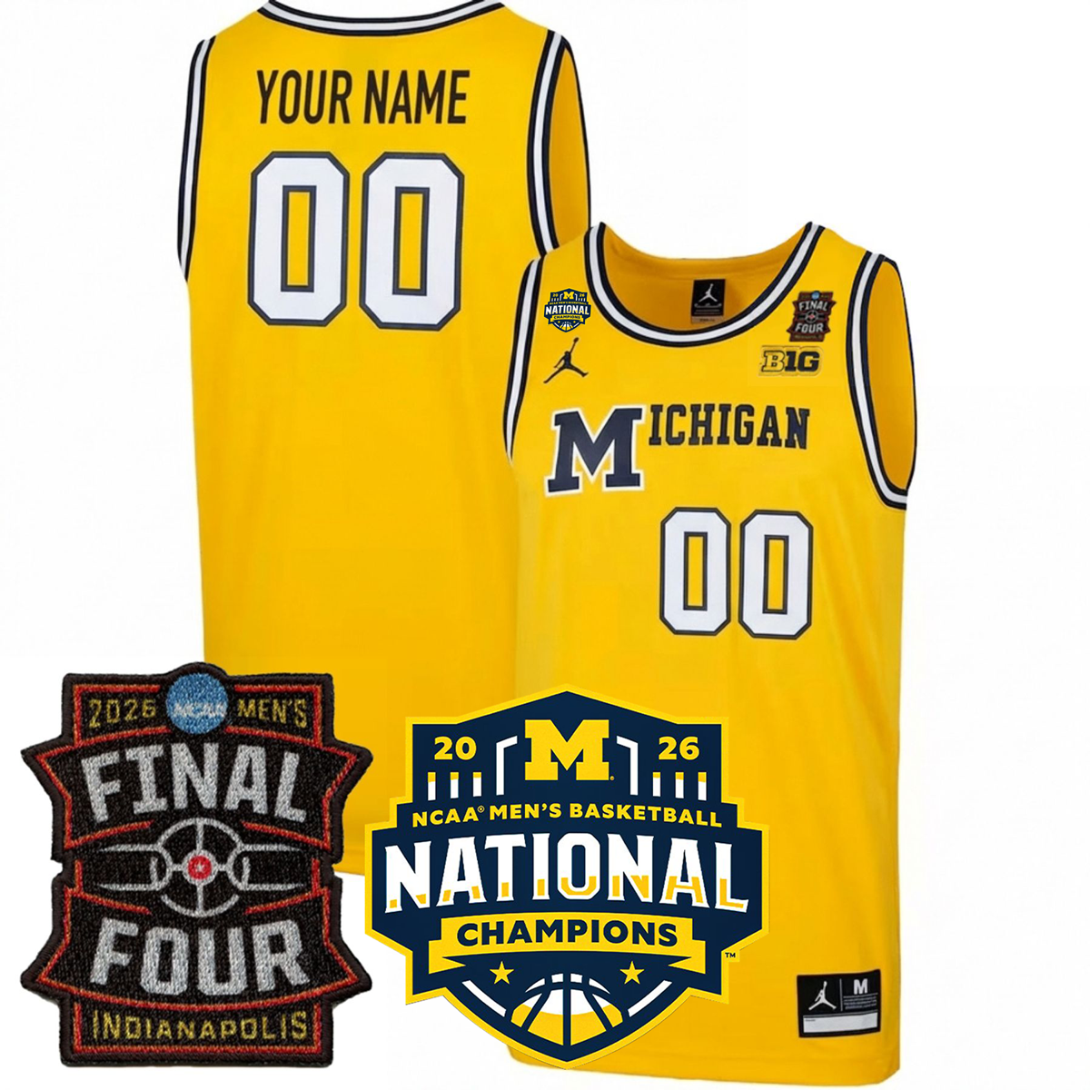 Michigan Wolverines Men's Basketball 25/26 All Stitched Jersey - Final Four + National Champions Patch