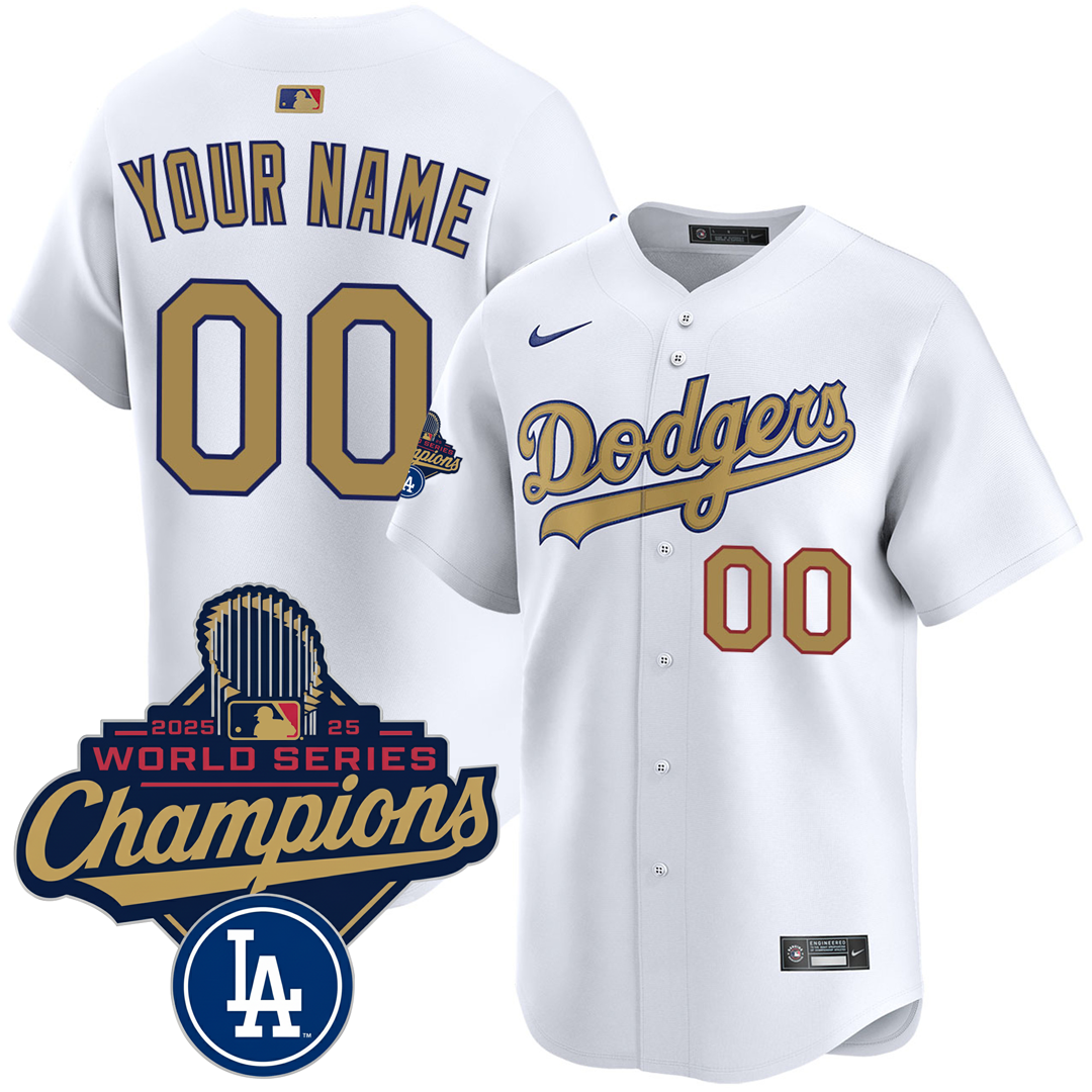 Men's LA Dodgers 25/26 Gold Trim Stitched Jersey - World Series Champions 2025 Patch