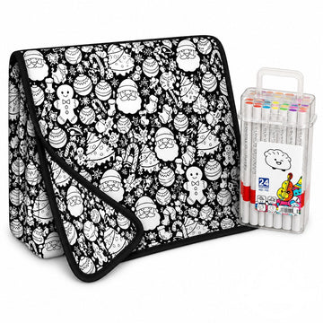Christmas Coloring Blanket with 24 Fabric Markers – Color-In Fleece Throw Family Gift - front view