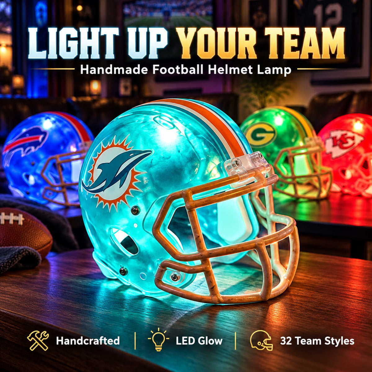 Football Helmet LED Lamp - Full 32 Team Styles 🏈