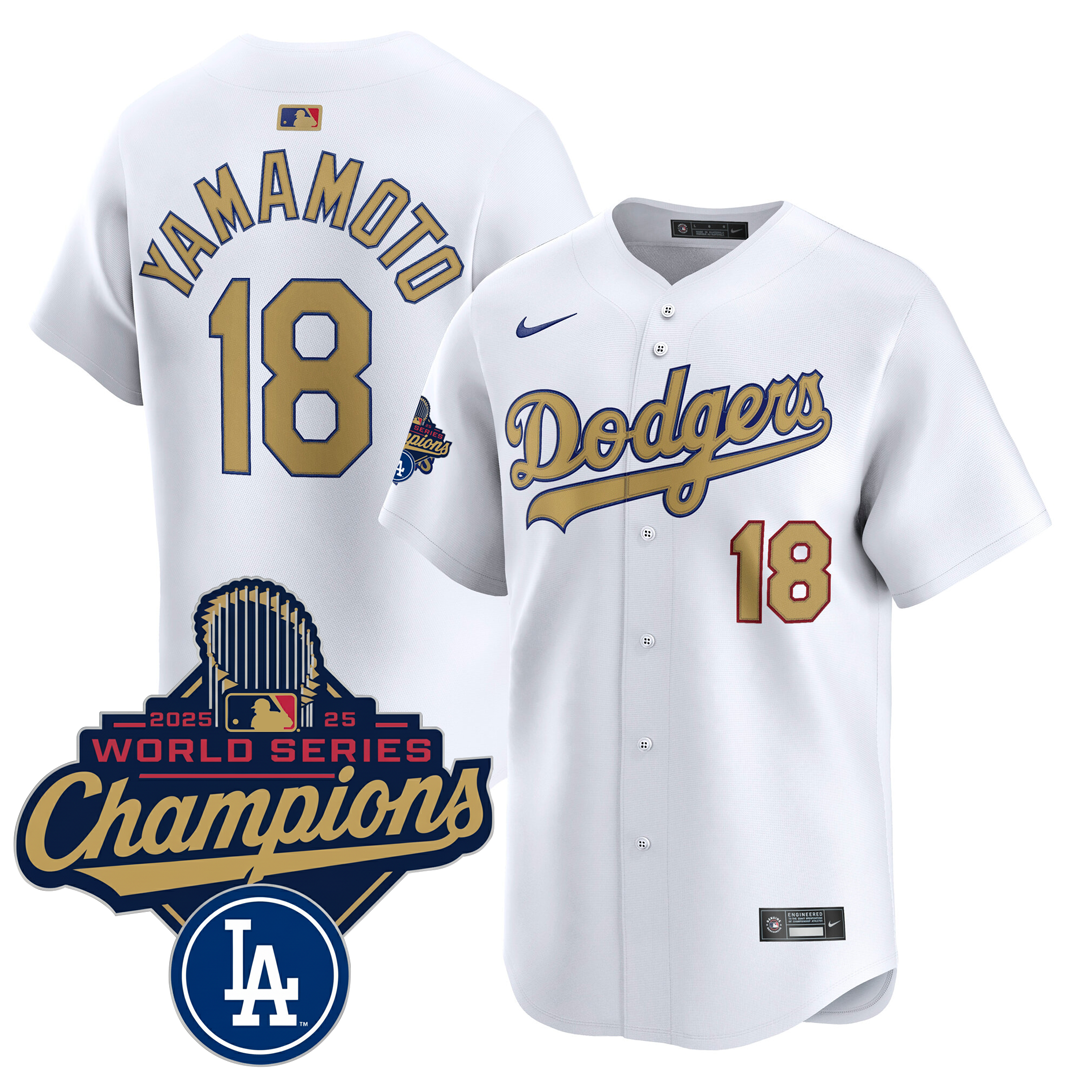 Men's LA Dodgers 25/26 Gold Trim Stitched Jersey - World Series Champions 2025 Patch