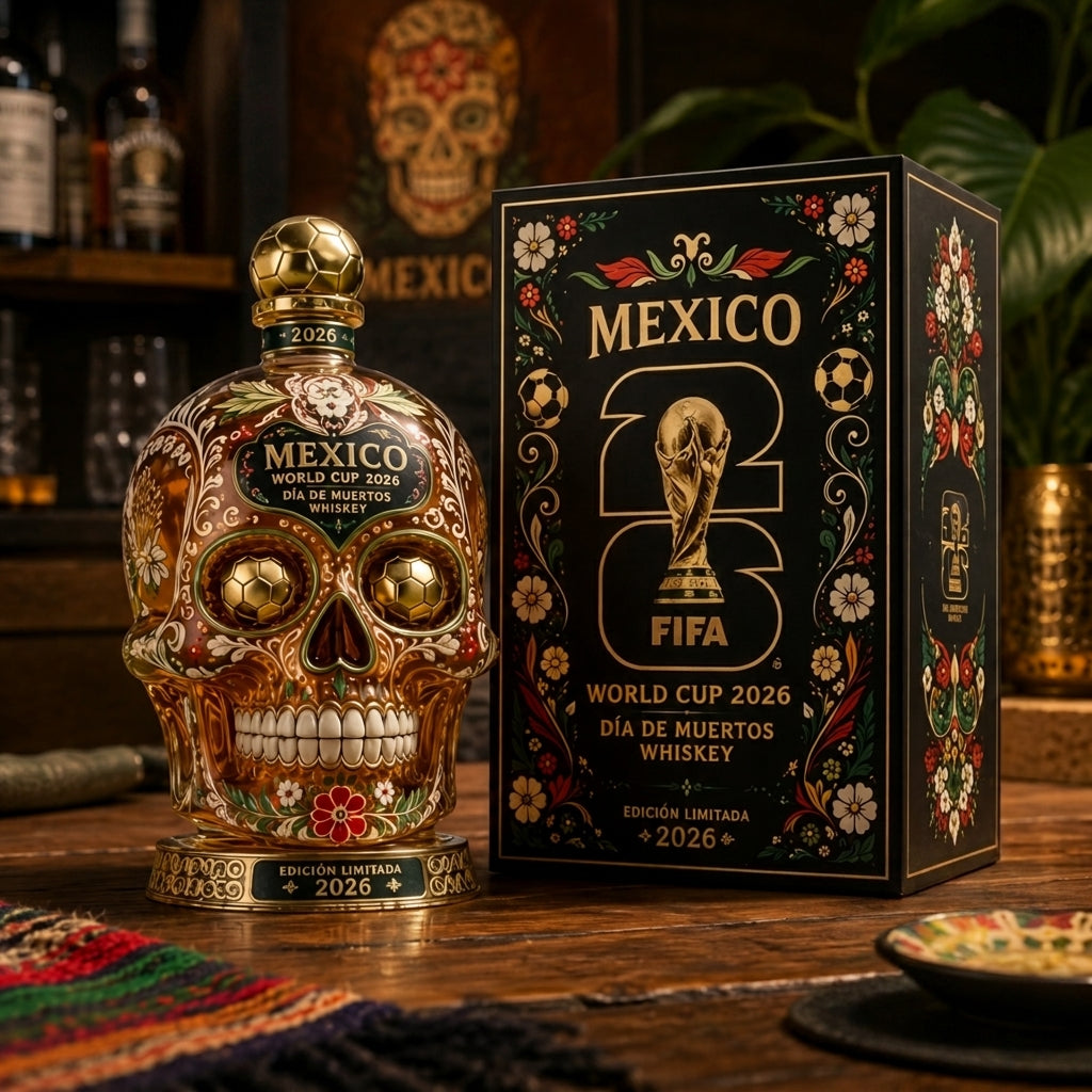 Mexico-Inspired Día de Muertos Skull Whiskey Bottle