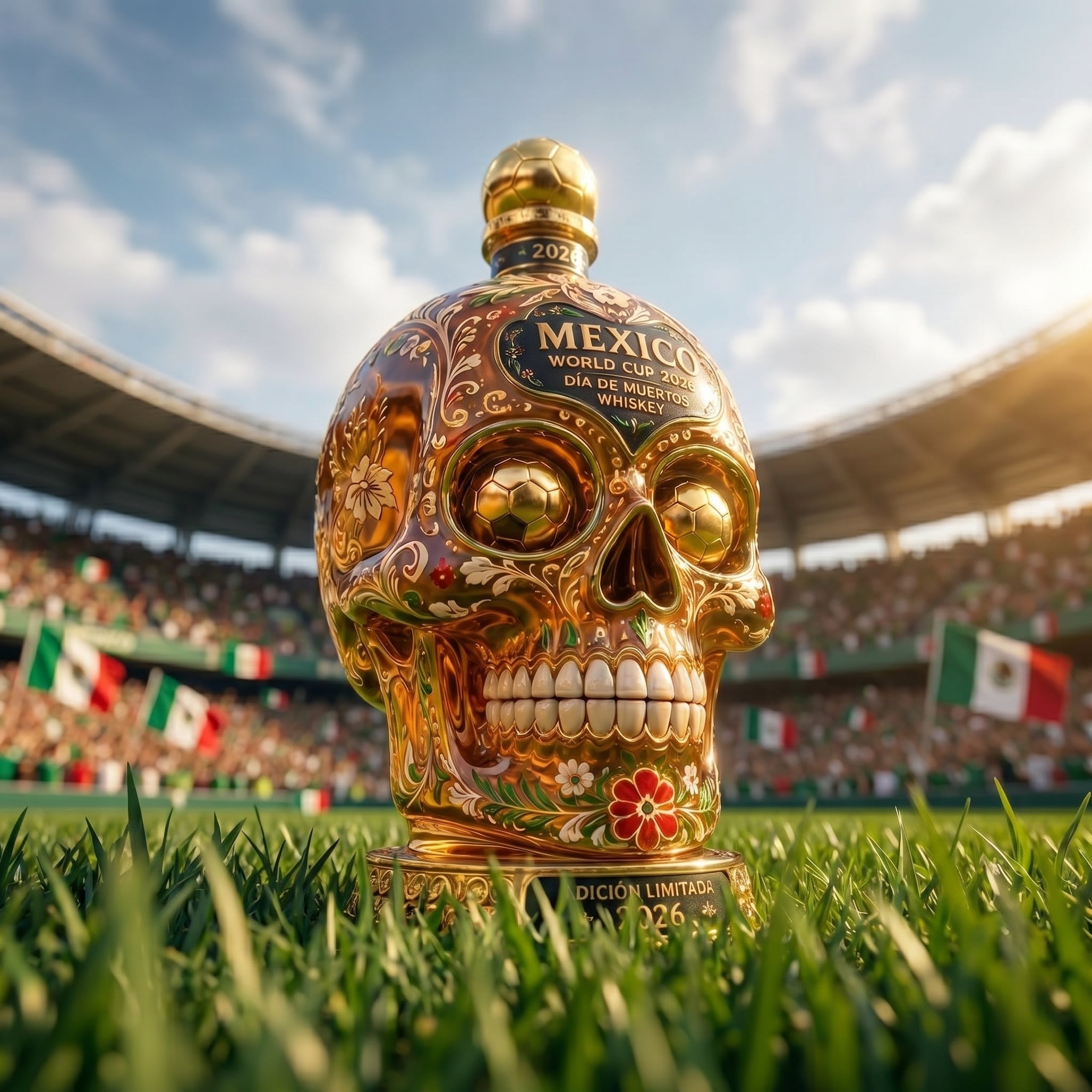 Mexico-Inspired Día de Muertos Skull Whiskey Bottle
