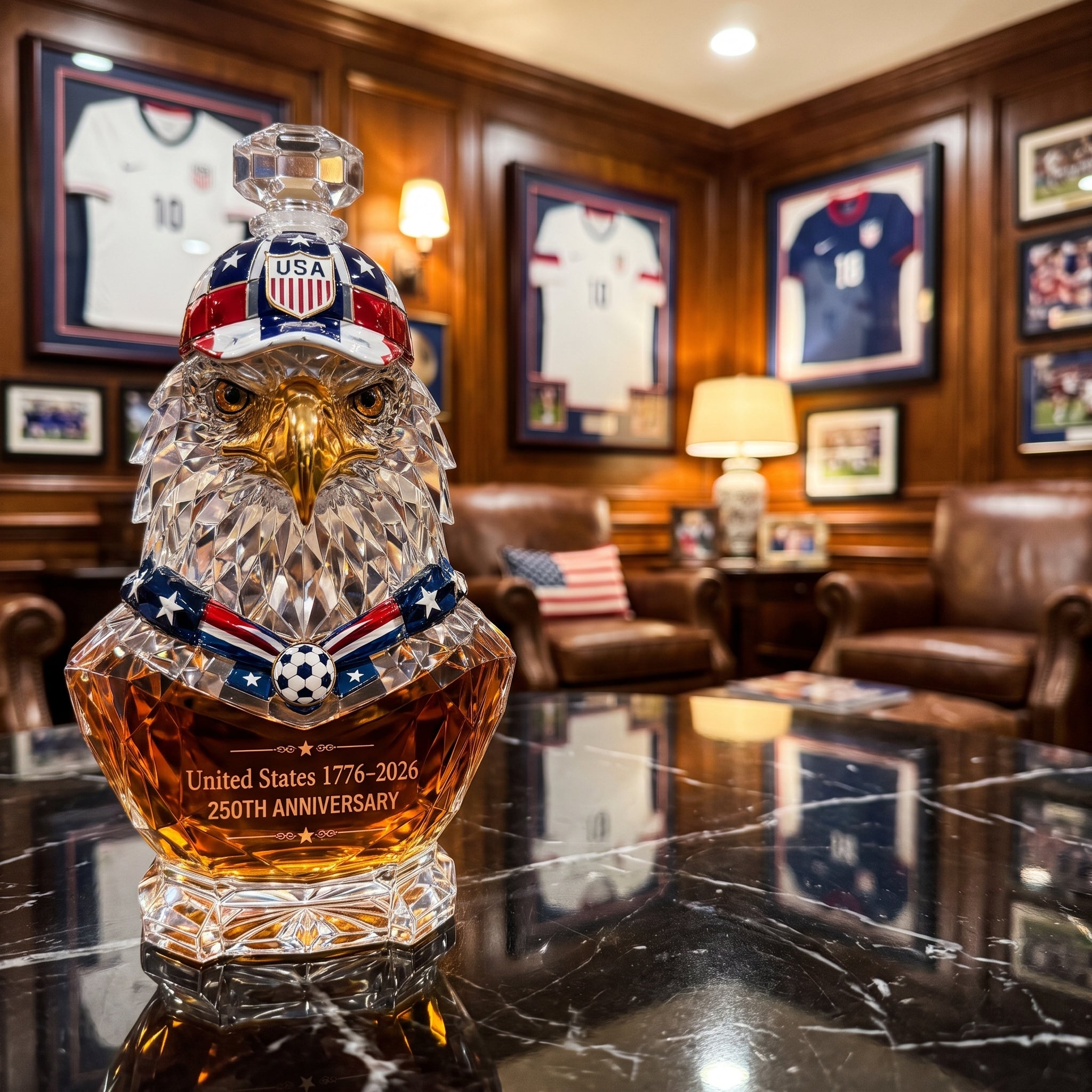 American Eagle 250th Anniversary Soccer Whiskey Bottle