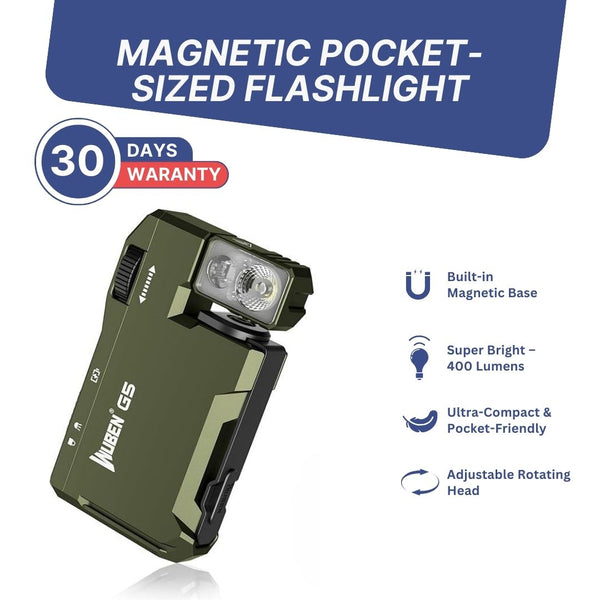 Magnetic Pocket-Sized Flashlight  - 400LM Brightness, USB-C, Great for Gear Bag