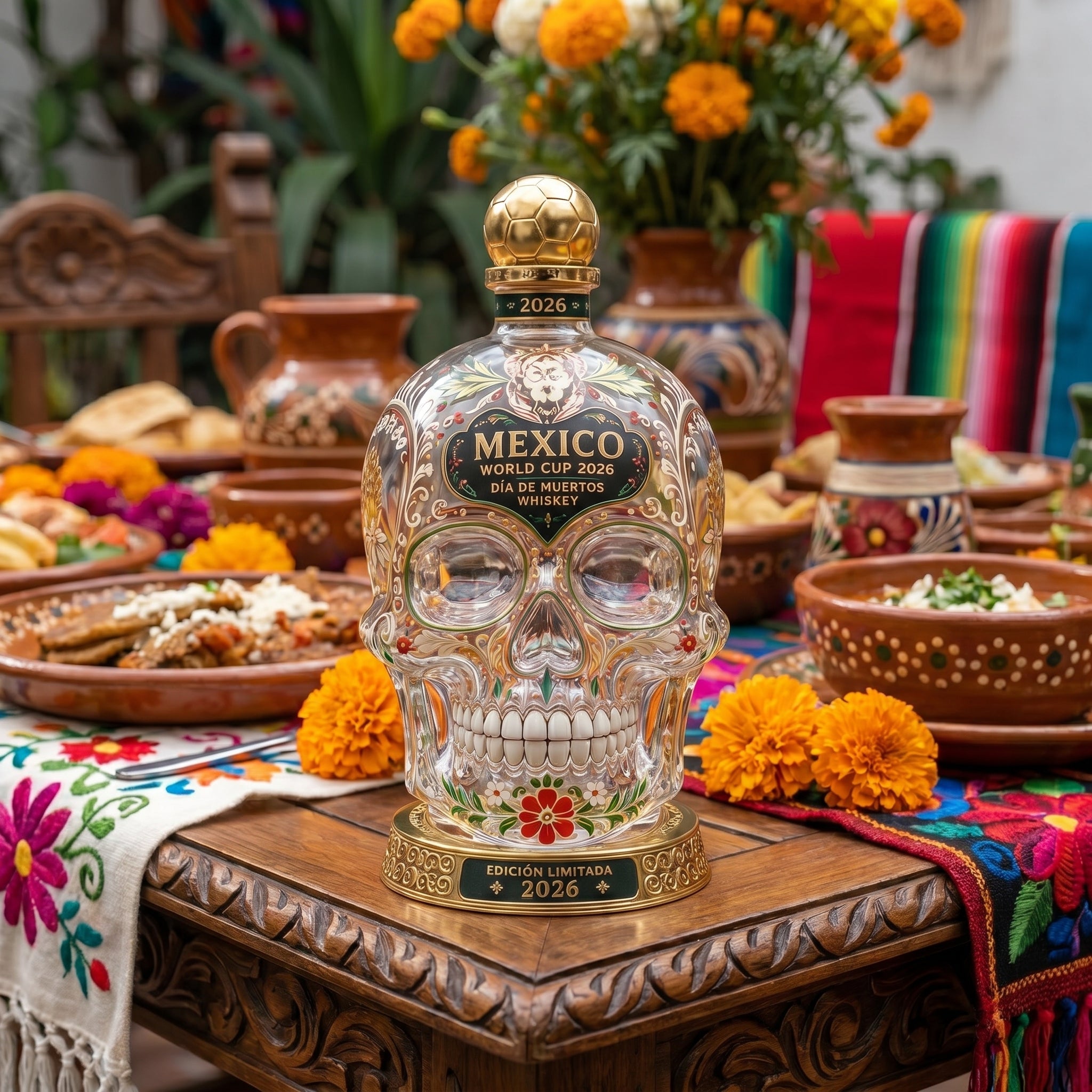 Mexico-Inspired Día de Muertos Skull Whiskey Bottle