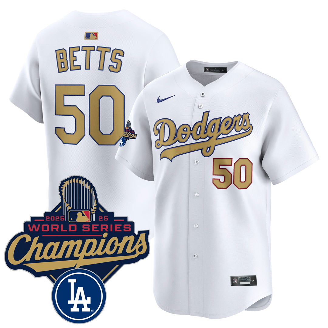 Men's LA Dodgers 25/26 Gold Trim Stitched Jersey - World Series Champions 2025 Patch