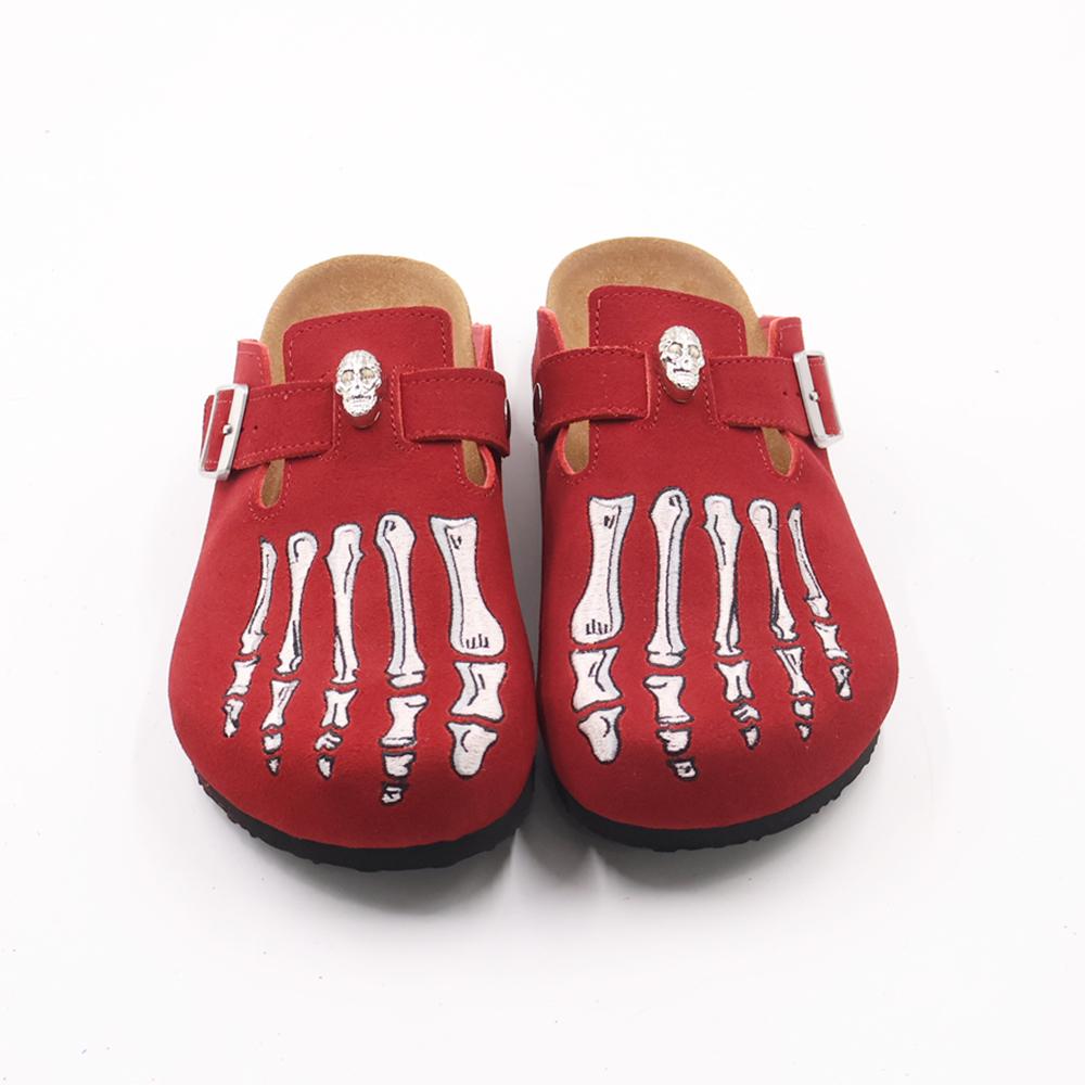 Gothic Embroidered Suede Clogs for Men - Skeleton Foot & Spider Web Cork Footbed Mules - view 11
