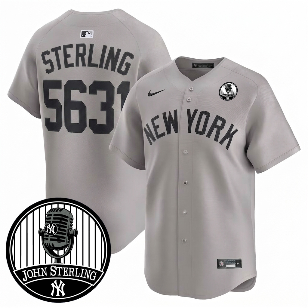 Men's John Sterling New York Yankees All Stitched Jersey - JS Tribute Patch