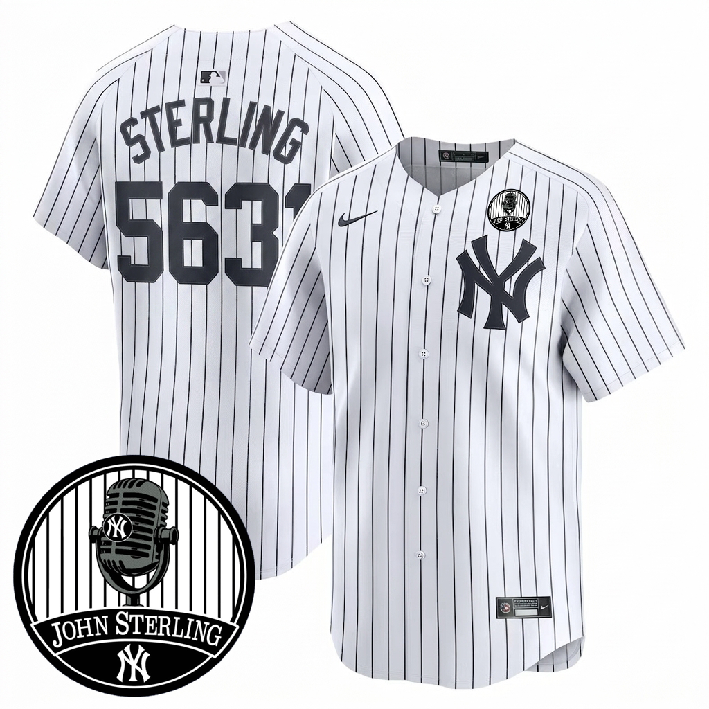 Men's John Sterling New York Yankees All Stitched Jersey - JS Tribute Patch