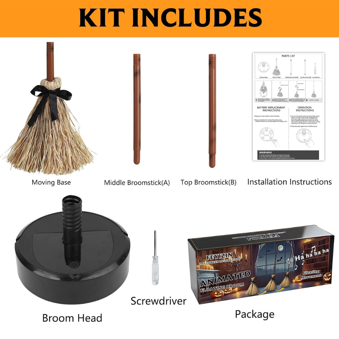 Tall Animated Floating Witch's Broom