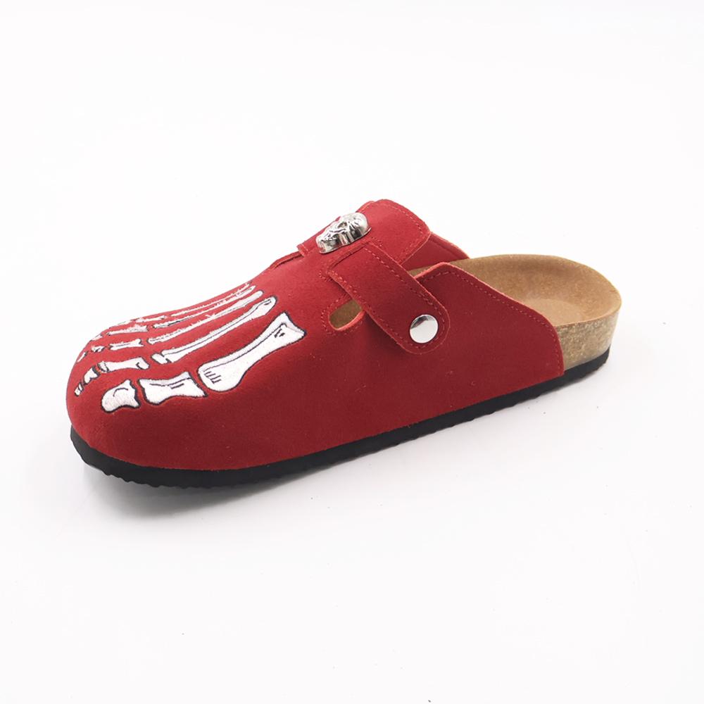 Gothic Embroidered Suede Clogs for Men - Skeleton Foot & Spider Web Cork Footbed Mules - view 12