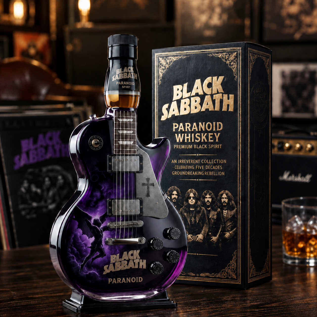 Black Sabbath Paranoid Guitar-Shaped Collectible Bottle