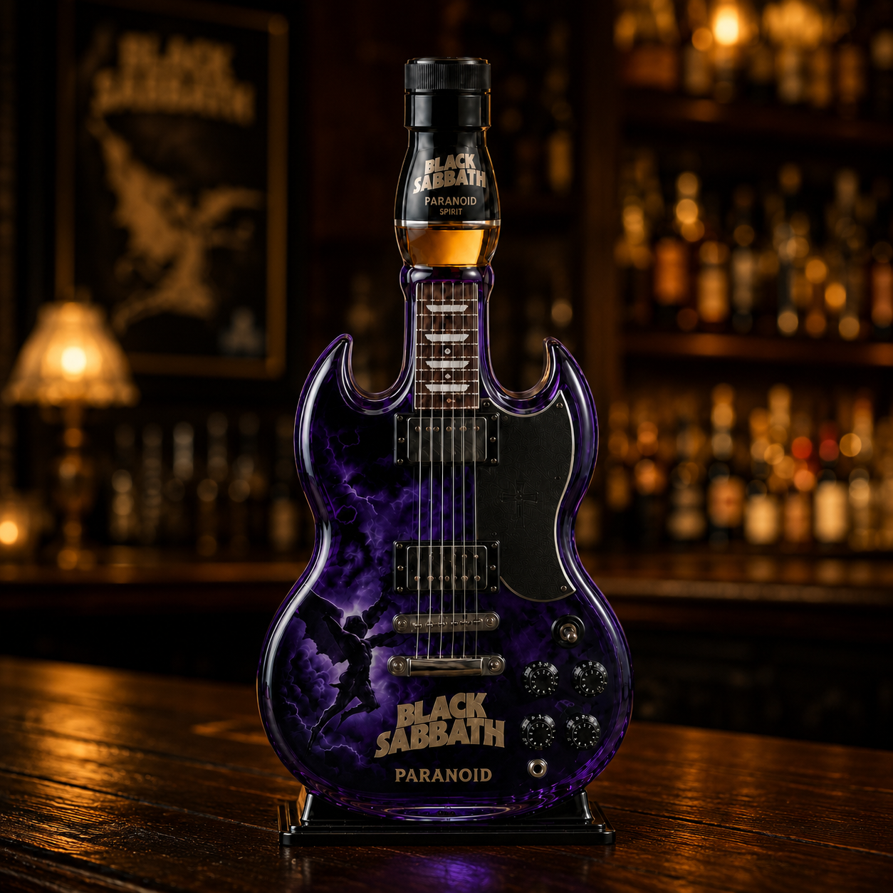 Black Sabbath Paranoid Guitar-Shaped Collectible Bottle