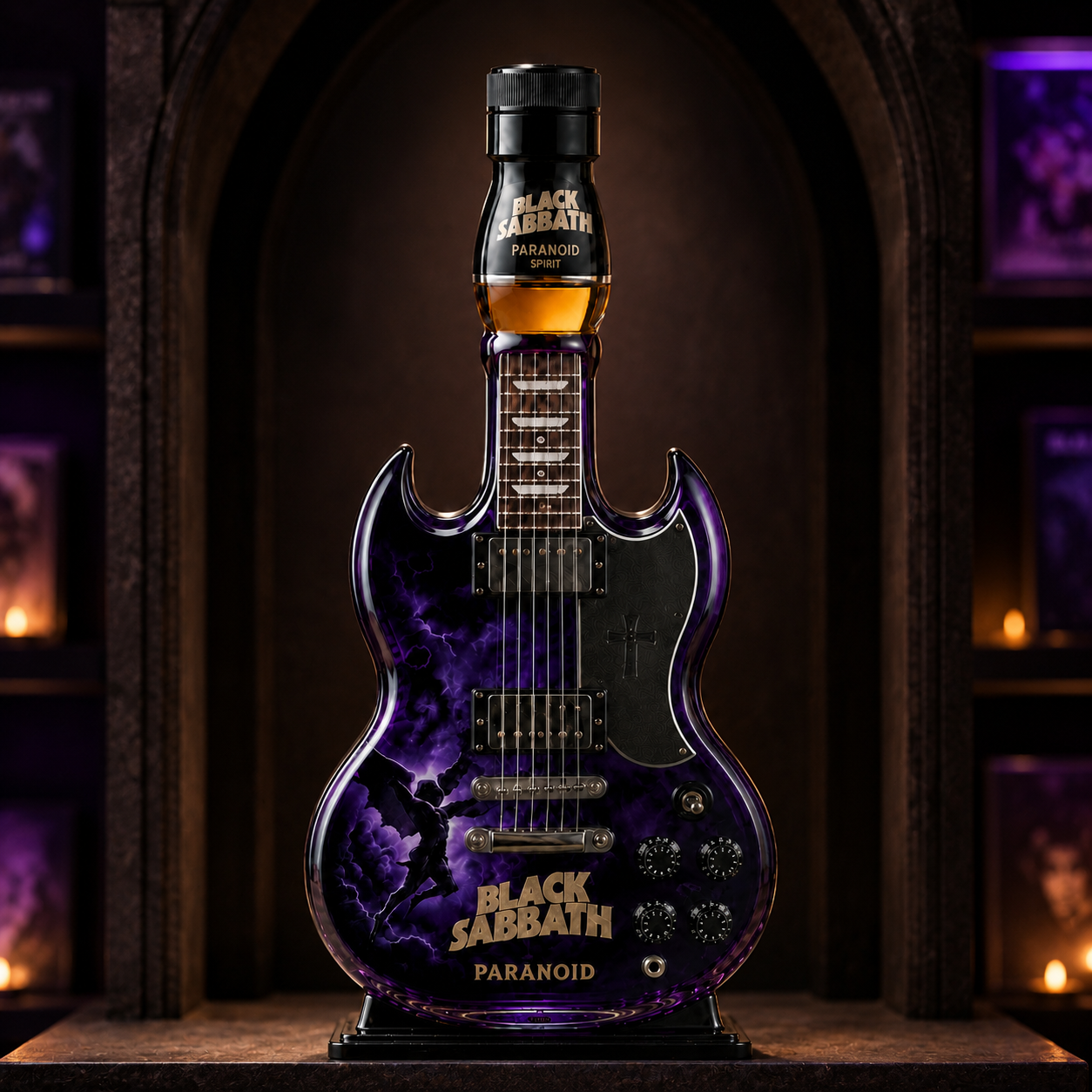 Black Sabbath Paranoid Guitar-Shaped Collectible Bottle