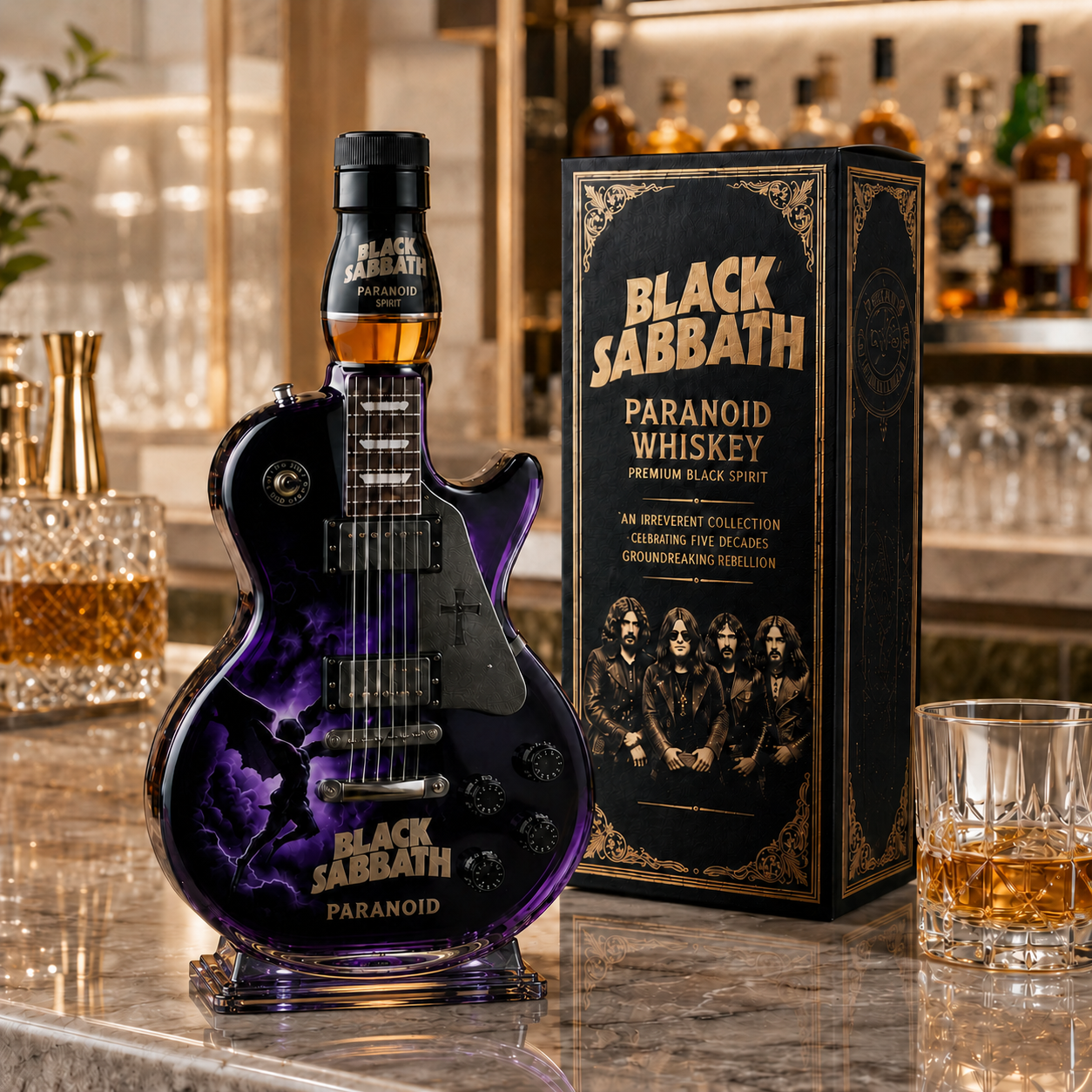 Black Sabbath Paranoid Guitar-Shaped Collectible Bottle