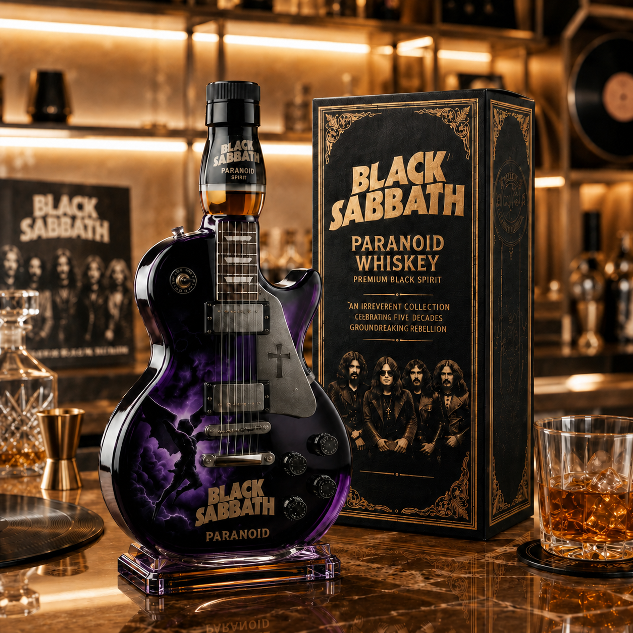 Black Sabbath Paranoid Guitar-Shaped Collectible Bottle