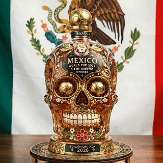 Mexico-Inspired Día de Muertos Skull Whiskey Bottle