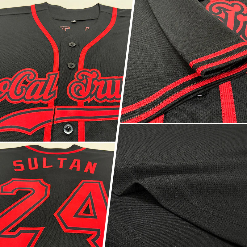 Custom Black Red Authentic Baseball Stitched Jersey