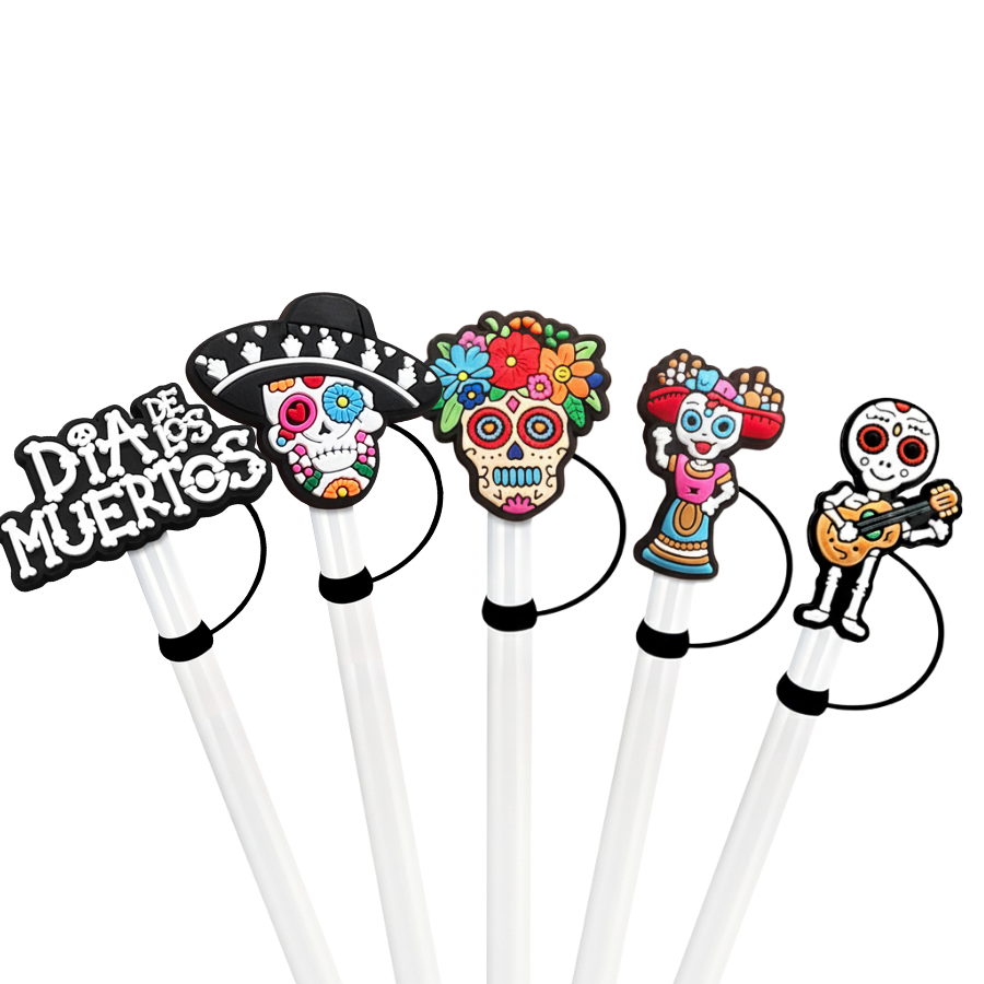 5PCs Día de Muertos Straw Covers