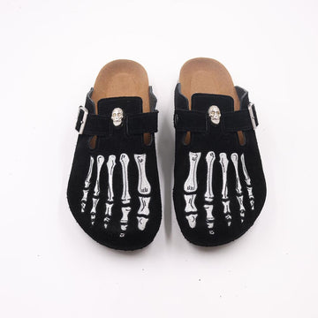 Gothic Embroidered Suede Clogs for Men - Skeleton Foot & Spider Web Cork Footbed Mules - view 5