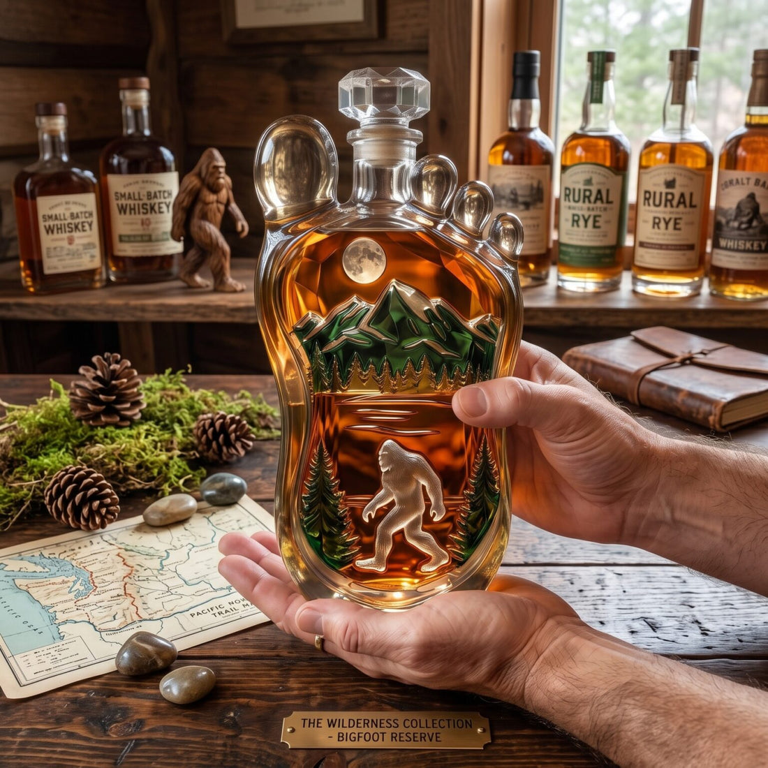 👣 Bigfoot Wilderness Foot-shaped Whiskey Bottle
