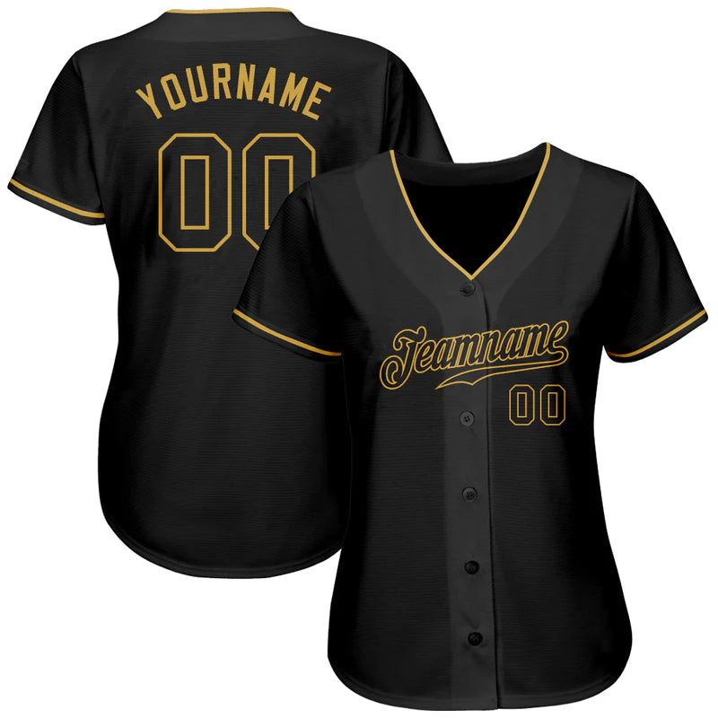 Custom Black Black-Old Gold Authentic Baseball Stitched Jersey