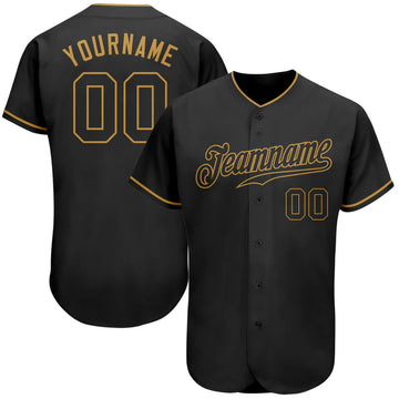 Custom Black Black-Old Gold Authentic Baseball Stitched Jersey