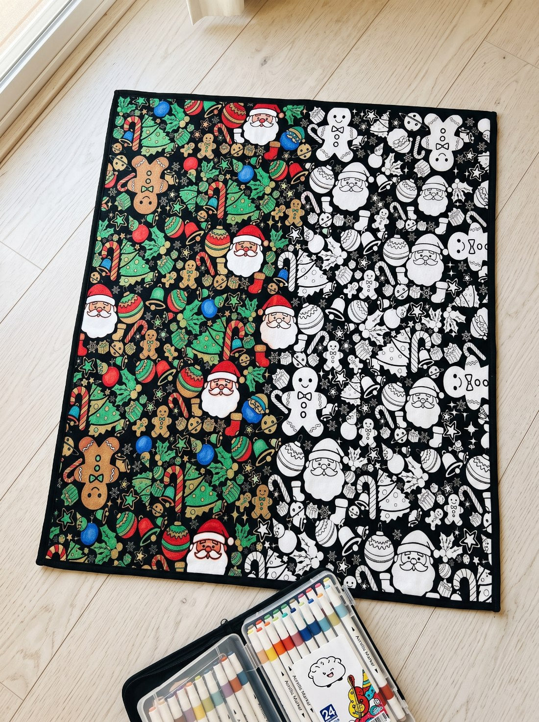 Christmas Classics coloring blanket half colored in