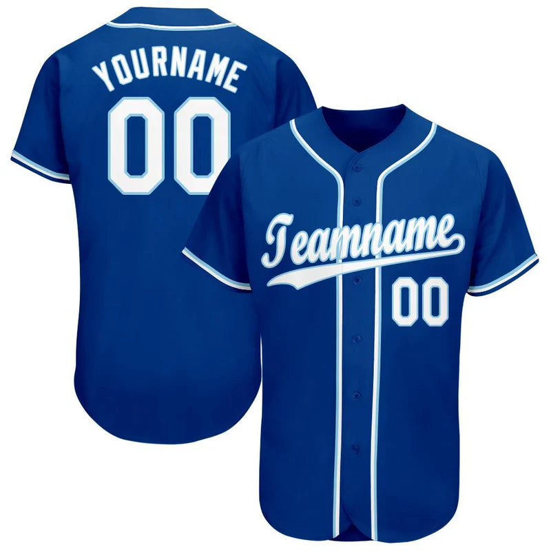Custom Royal White-Light Blue Baseball Stitched Jersey